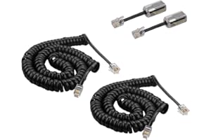 SINCODA 2 Pack 13 Ft Uncoiled Modular Coiled Telephone Phone Handset Curly Cable Cord +2 Pack 360° Telephone Cord Detangler E