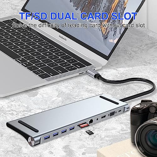 MAKINGTEC Laptop 11 in 1 USB C Docking Station, USB Type C to 4K 30Hz HDMI+VGA, SD/TF card reader, 5Gbps transfer speed, RJ45, 4 USB3.0, Adapter for MacBook, Mac Pro, Mac Mini, iMac