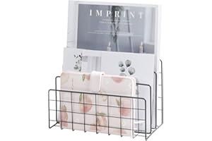 PENGKE Desktop Mail Organizer,3 Slot Modern Magazine Rack Book Record Holder,Metal Storage Multifunction Organizer Sorter,Black