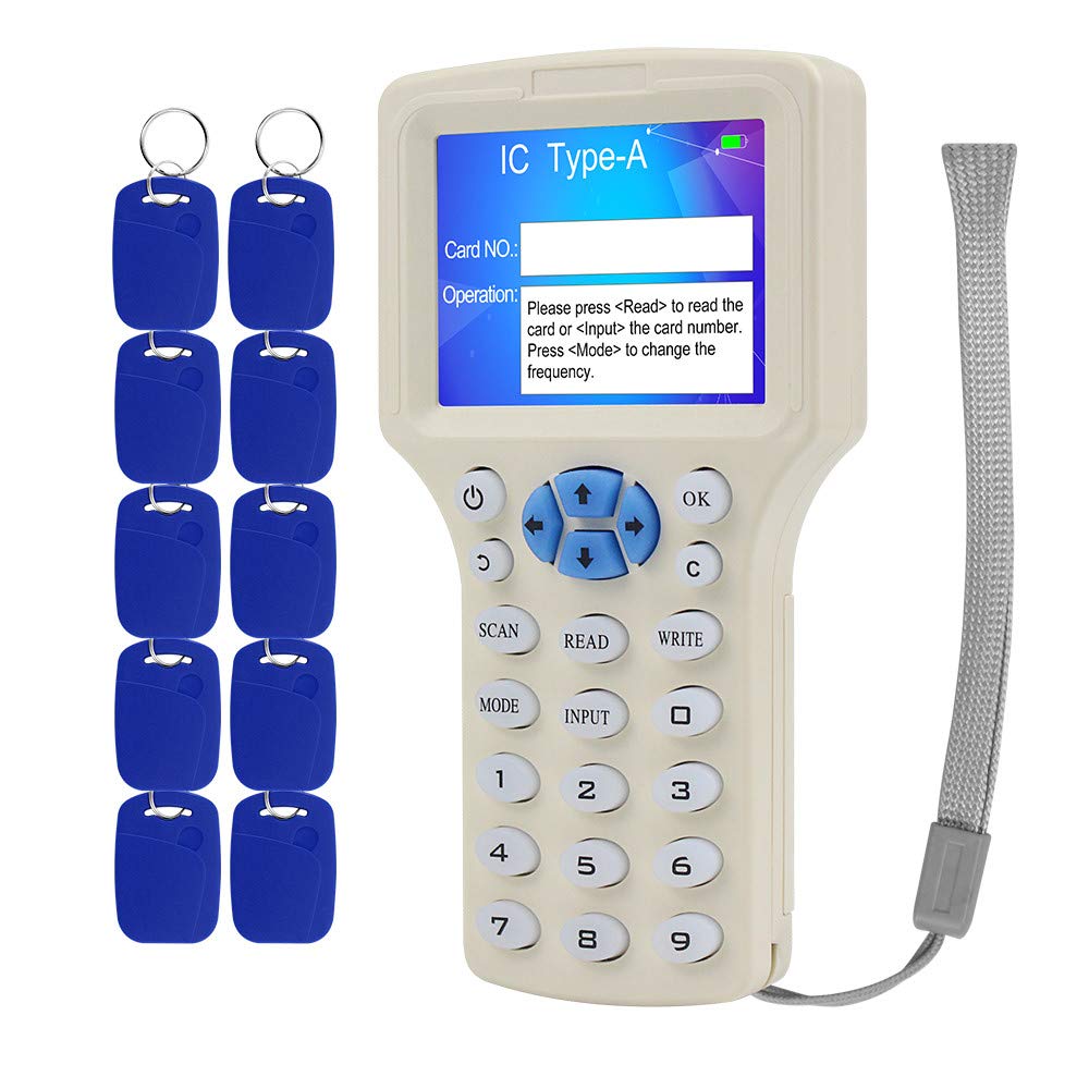 FTSTech Handheld USB RFID ID IC Card Writer Copier with Full Decode Function Come with Free Software,Including 10pcs 2-in -1 Dual Frequency Writable Key fobs