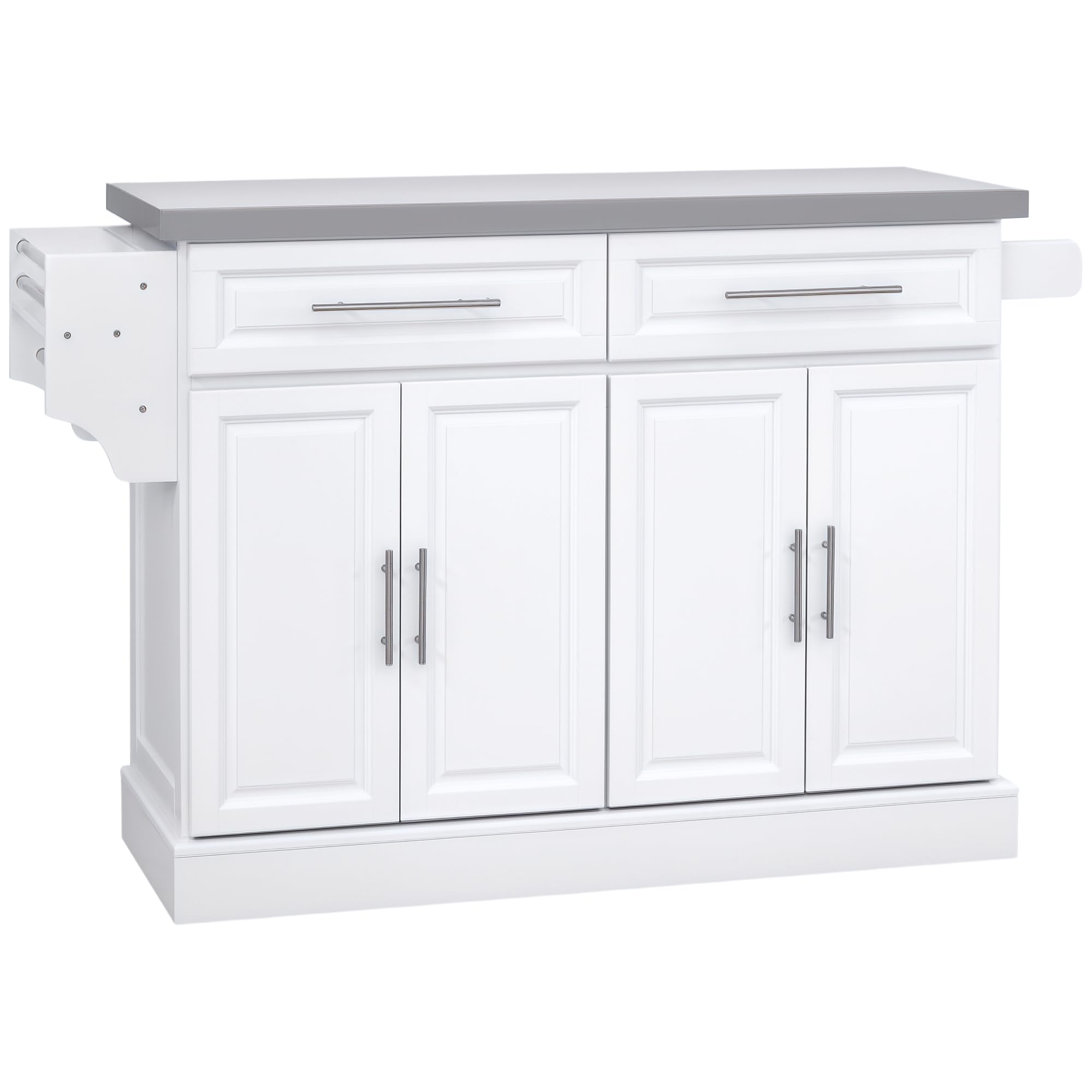 Photo 1 of ***PARTIAL SET***HOMCOM Rolling Kitchen Island Cart with Wheels, Portable Island Table for Kitchen with Stainless Steel Top, Adjustable Shelves, 2 Drawers, Spice, Knife and Towel Rack, White