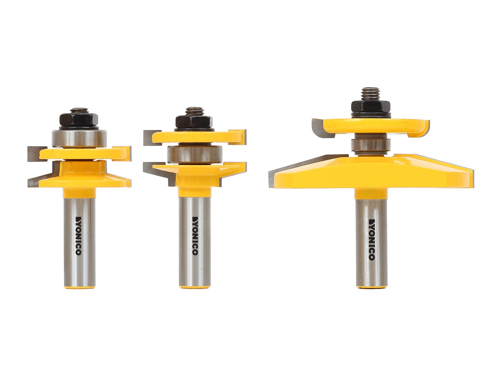 Yonico 12350 Shaker 3 Bit Raised Panel Cabinet Door Router Bit Set with Back-cutter Panel Raiser 1/2-Inch Shank