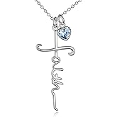 UCADRIT Faith Cross Necklace For Women Birthstone Sterling Silver with Simulated Birthstone Cross Jewelry Christian Gifts
