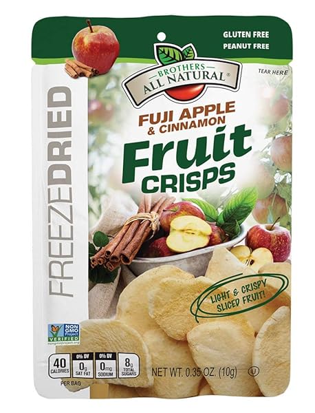 BROTHERS ALL NATURAL FREEZE DRIED FRUIT CRISPS, FUJI APPLE & CINNAMON, 0.35 OZ (PACK OF 12), MADE WITH 100% FRUIT, GLUTEN FREE, SOY FREE, VEGAN, HEALTHY SNACK, LUNCH BOX READY