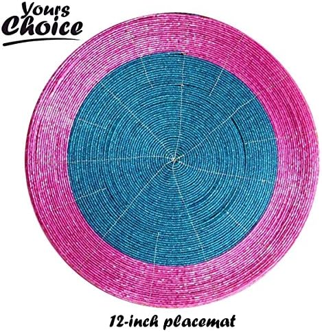 CHRISTMAS GIFT SALE YoursChoice Handmade Pink and Blue Glass Beaded Round Ethnic Placemat / Tablemat Decorative Placemat - large coaster Perfect for Dinner Table ( Dia - 12") Christmas Gift