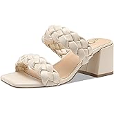 Athlefit Women's Braided Heeled Sandals Strappy Square Open Toe Heels Backless Mules Slip On Block Heels
