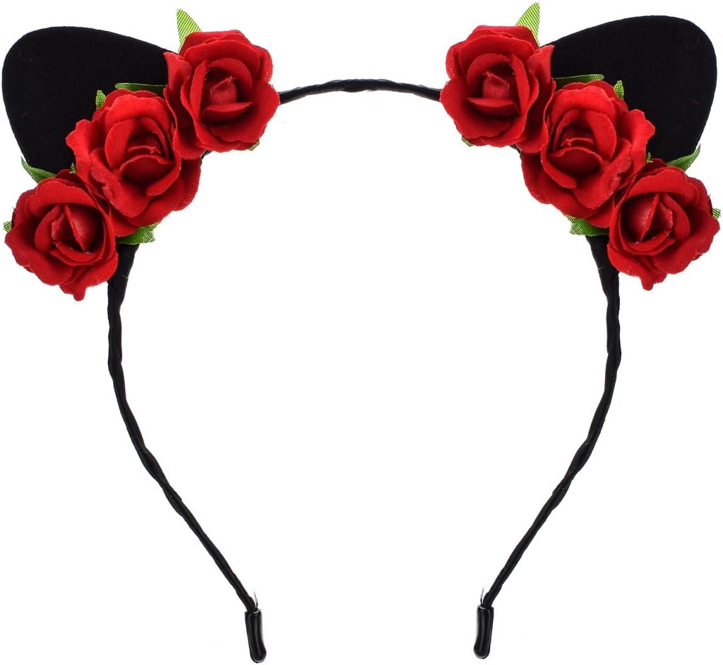 Floral Fall Festival Rose Flower Crown Cat Ear Costume Headband Lace Hair Hoop HD-10