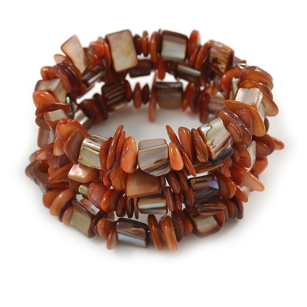 Avalaya Burnt Orange Sea Shell Nugget Multistrand Flex Bracelet - Adjustable