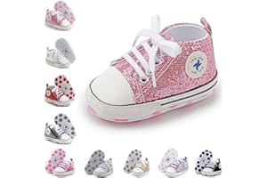 ORAWU Newborn Baby Girls Boys Canvas Shoes Infant Soft Sole Slip On First Walkers Sneaker Toddler Flat Loafers High Top Crib Denim Unisex Moccasins Shoe