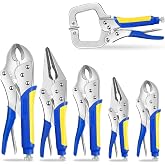 Locking Pliers Set,5"/7"/10" Curved Jaw Vise Grip,6-1/2"and 9-1/2" Needle Nose Vice Grips, 6" C-Clamp for Woodworking, Metal Working and Welding