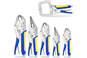 EVERTOOLS Locking Pliers Set,5"/7"/10" Curved Jaw Vise Grip,6-1/2"and 9-1/2" Needle Nose Vice Grips, 6" C-Clamp for Woodworking, Metal Working and Welding