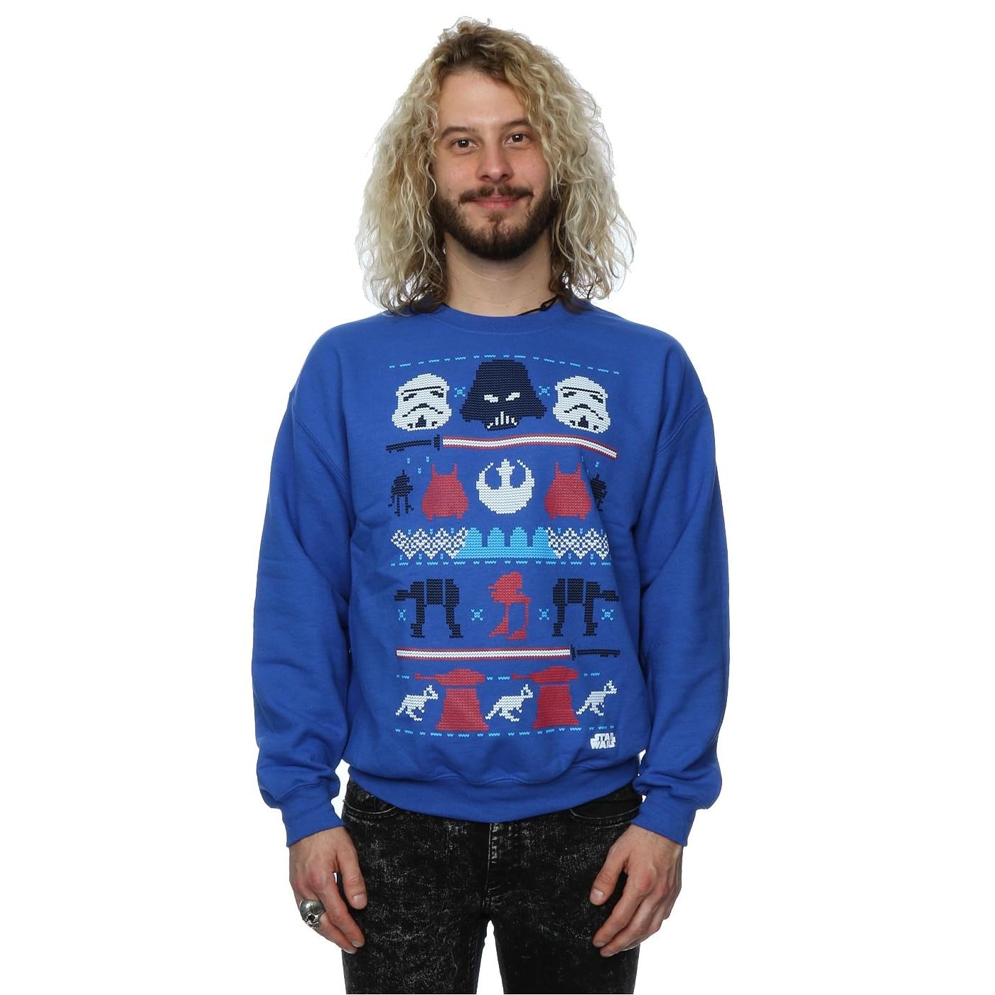 Star Wars Men's Dark Side Fair Isle Christmas Sweatshirt XX-Large Royal Blue