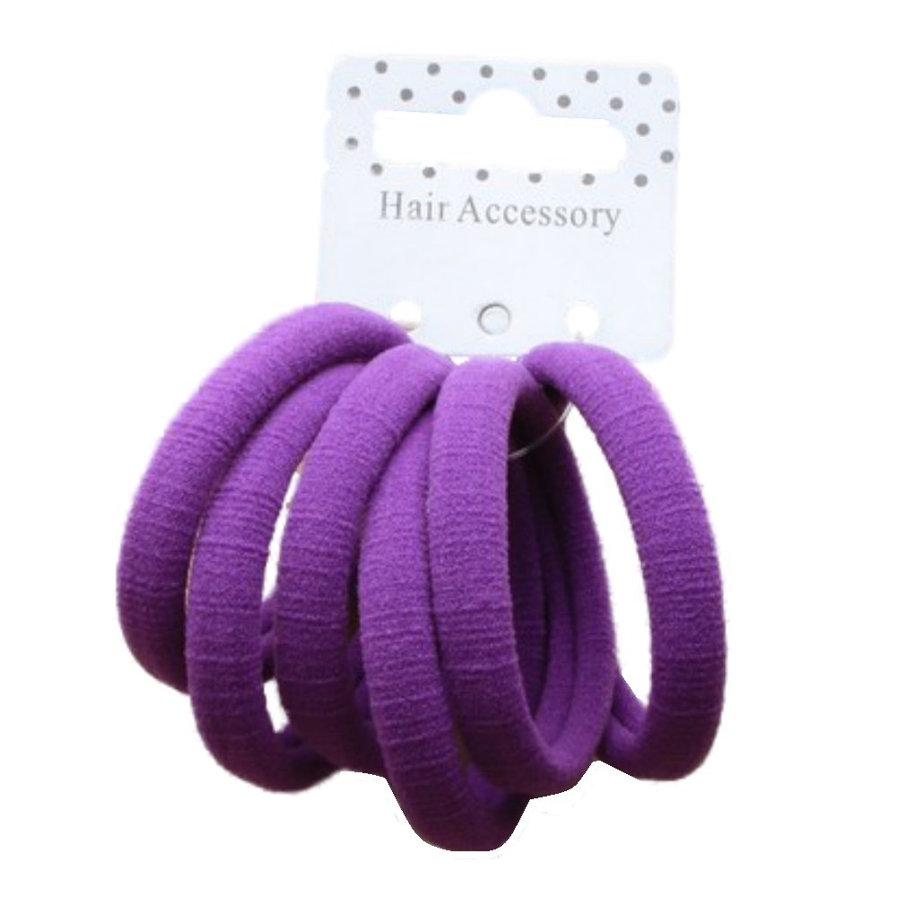 Set of 6 Purple Soft Jersey Endless Hair Elastics Bobbles Bands by Pritties Accessories