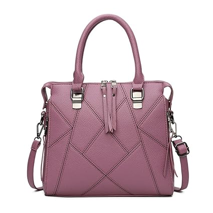 Coromose Satchel PU Leather Top Handle Satchel Tote Bag, Stitching Lichee Pattern Crossbody Bag Handbag for Women Violet