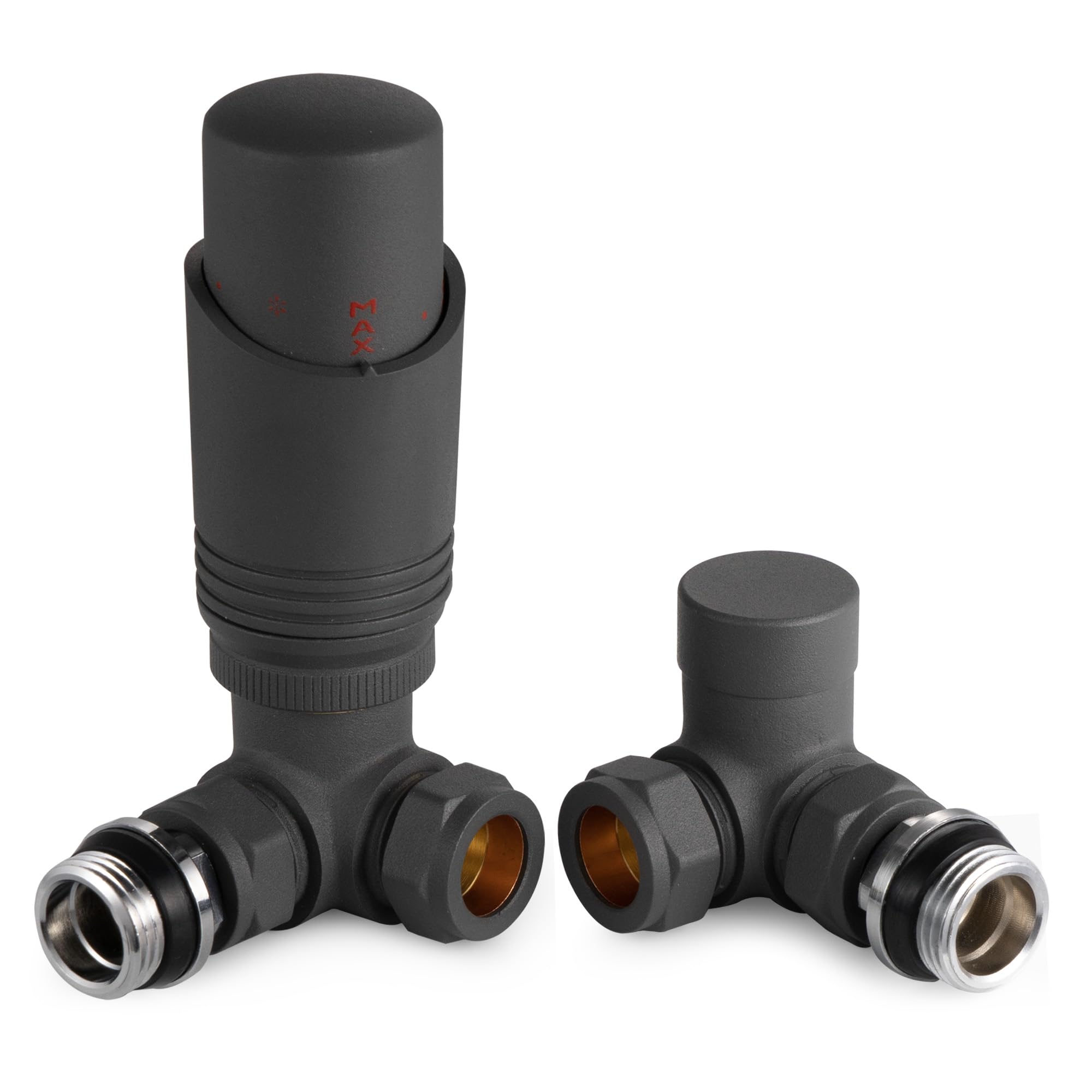 VANCOCO Anthracite Grey Thermostatic Radiator Valve 1/2"×15mm Corner with Lockshield, Thermostat TRV Set, H62 Brass, Energy Saving