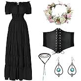 Renaissance Dress for Women Medieval Costume Fairy Dress Princess Fantasy Dress for Halloween Peasant Cottagecore 5Pcs