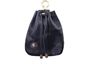 HIZEFSOO Genuine Leather Drawstring Pouch, Leather Coin Purse Pouch Keychain Mini Vintage Jewelry Key Dice Personality Change Coin Purse Pouch Bag Organizer for Men Women (Black)