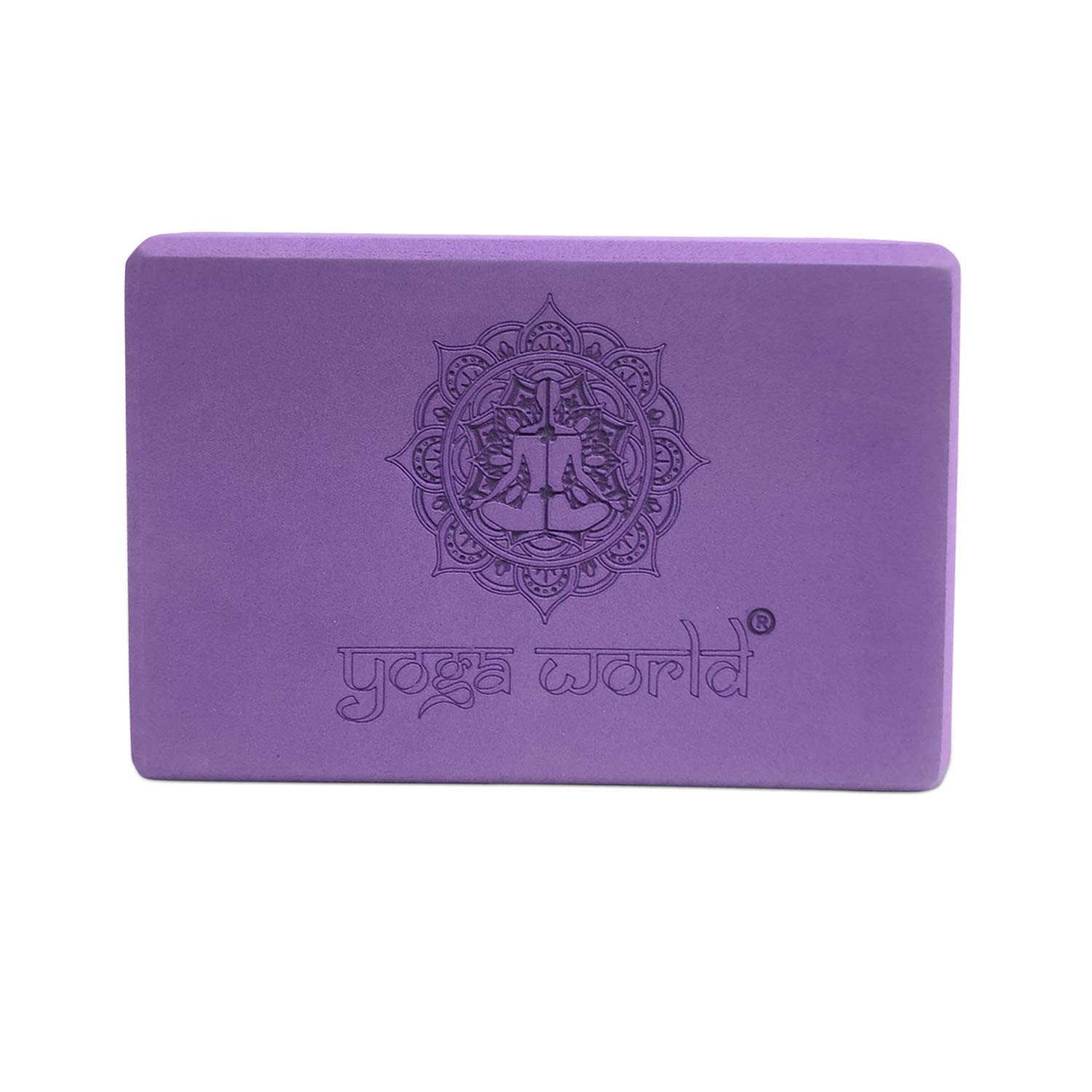 Yoga World EVA Yoga Blocks - High Density and Non-Slip Bricks for Pilates, Stability, Fitness - Rounded Edges for Secure Grip - Easy-to-Clean Exercise Accessories - 22.8x15.2x7.6cm, 360g (Purple)