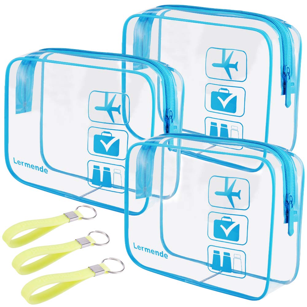 3pcs Lermende TSA Approved Toiletry Bag with Zipper Travel Luggage Pouch Carry On Clear Airport Airline Compliant Bag Travel Cosmetic Makeup Bags for Men Women Silicone Handle - Black : Beauty