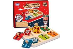 Waybla Stocking Stuffer for Kids - Christmas-Themed Wooden Peg Puzzle for Toddlers 1-3 Years, Montessori Educational Toy and Learning Activity