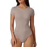 QINSEN Women's Crew Neck Short Sleeve Bodysuit Double Lined Body Suits Basic T-shirt Tops