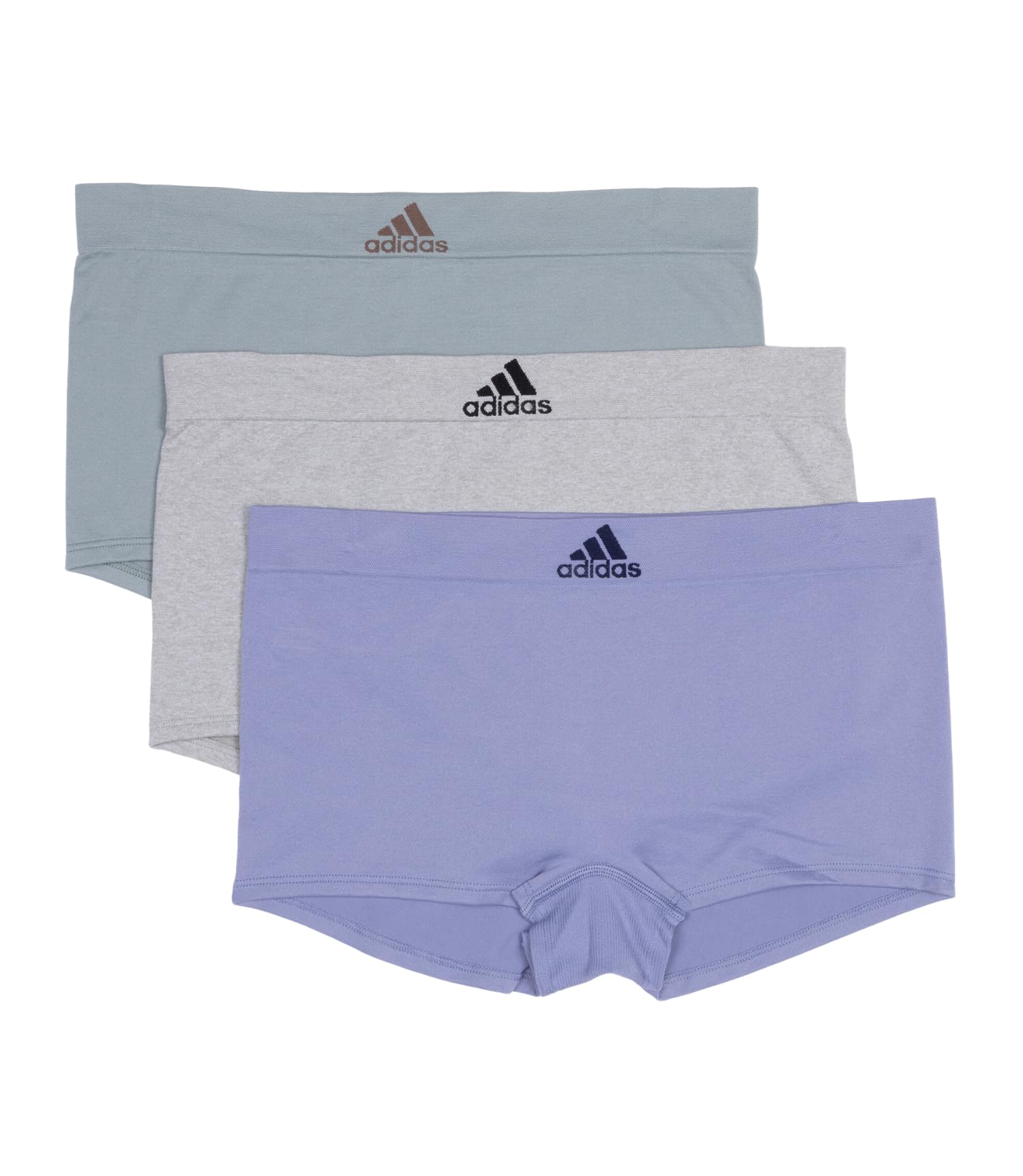 Photo 1 of adidas Women's Seamless Boy Shorts Underwear 3-pack, Silver Violet/Heather Grey/Silver Green, Medium
