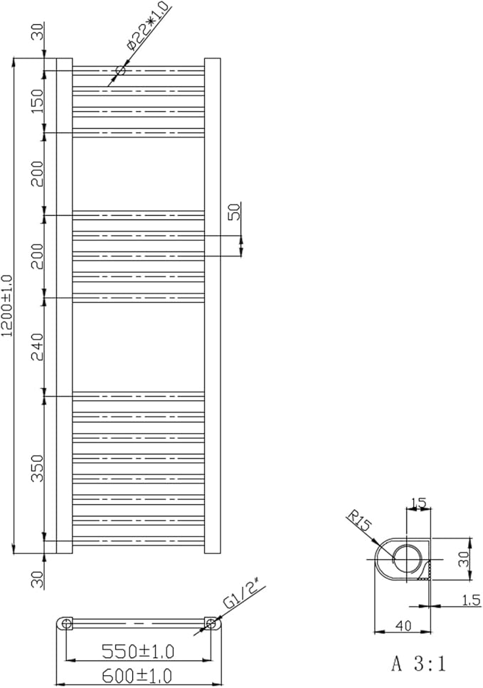 ENKI radiador toallero para baño diseño plano cromado 1200 x ...