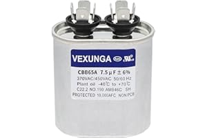 VEXUNGA 7.5uF 370/440VAC 50/60Hz CBB65 CBB65A Oval Run Start Capacitor 7.5 MFD 370V/440V Air Conditioner Capacitors for AC Unit Fan Motor Start or Pool Pump or Air Condenser Straight Cool