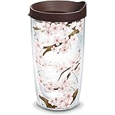 Tervis 1041201 Cherry Blossom Tumbler with Wrap and Brown Lid 16oz, Clear