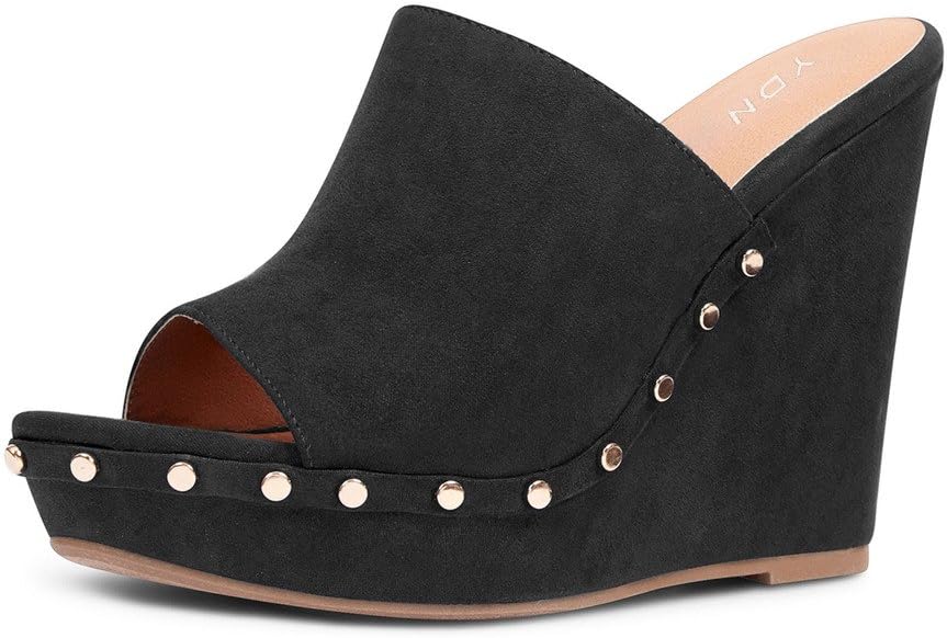 YDN Women Studded High Heel Wedge Sandals Open Toe Platform Clogs Mules Slide Shoes