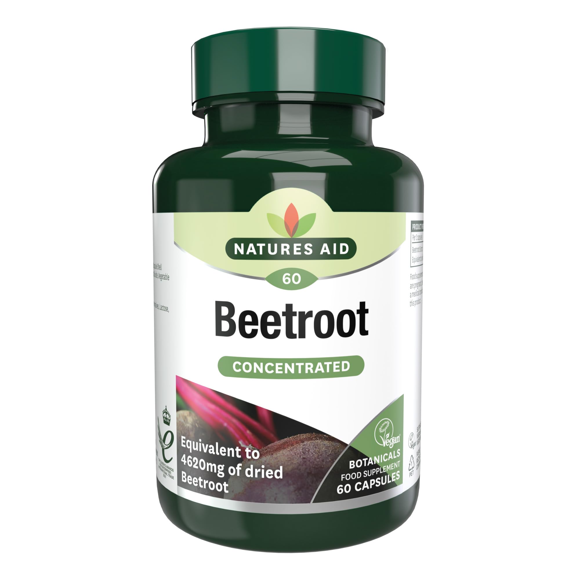 Natures Aid Beetroot 4620mg Supplement - Concentrated High Potency 9240mg Dried Root 1400mg Beetroot Extract - Supports Blood Pressure, Digestion and Detox - Non-GMO, Vegan, Gluten-Free - 60 Capsules
