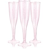 WDF 36 Pack Pink Glitter Plastic Champagne Flutes - 7OZ Disposable Pink Glasses Glitter Champagne Flutes Plastic for Party & Wedding | Glitter, Disposable, Pink Glasses, for Party, Wedding