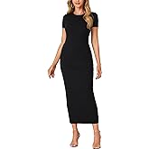 Umenlele Women’s Casual Short Sleeve Ribbed Knit Bodycon Fitted Pencil Long Maxi Dress