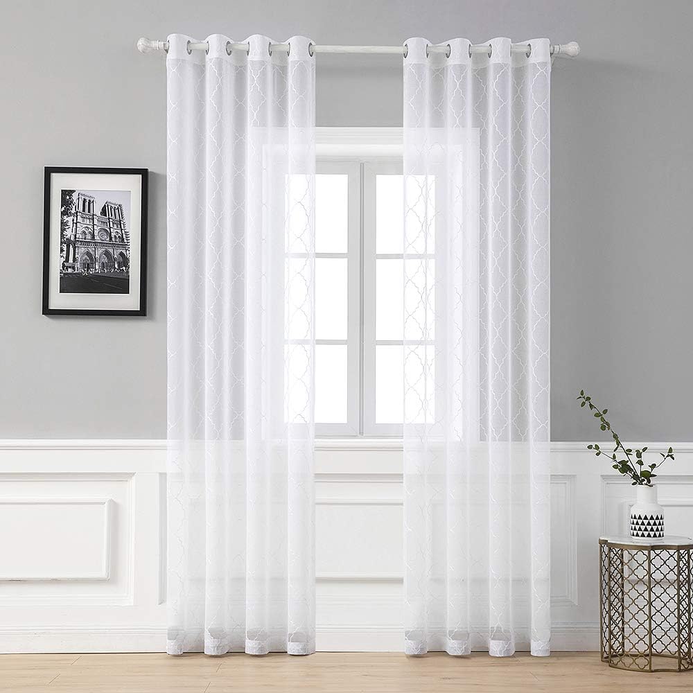 MIULEE Sheer Voile Moroccan Translucent Window Curtains Draperies for Bedroom Eyelet Top Decor for Living Room Nursery 2 Panels 55" Wx88 L Morocco White - Image 3