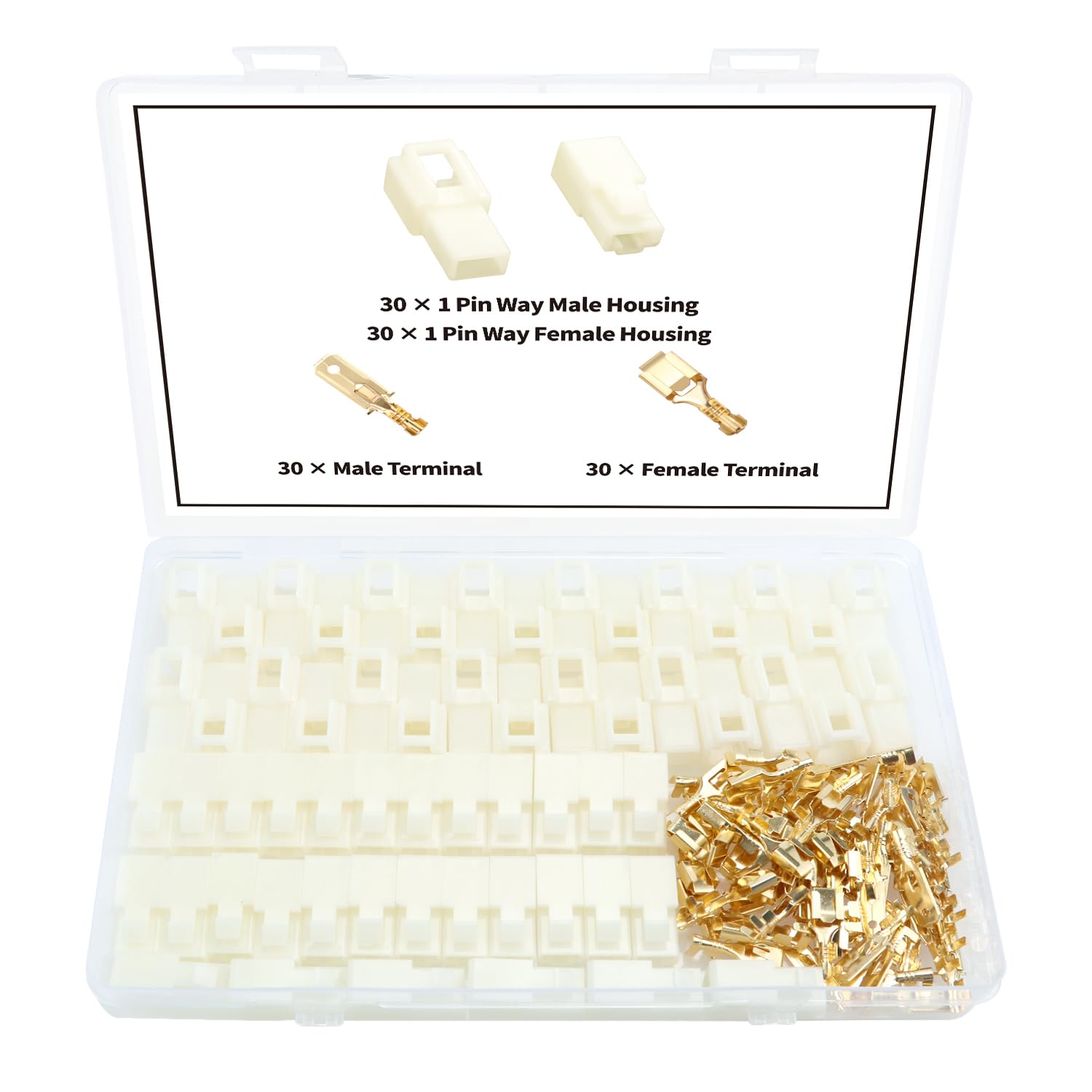 YIXISI 120 PCS 6.3mm 1 Pin Automotive Electrical Wire Connectors Kit, White Plastic Pin Terminals, Male/Female Housing, 14-20 AWG, For Cars, Motorcycles, Boats