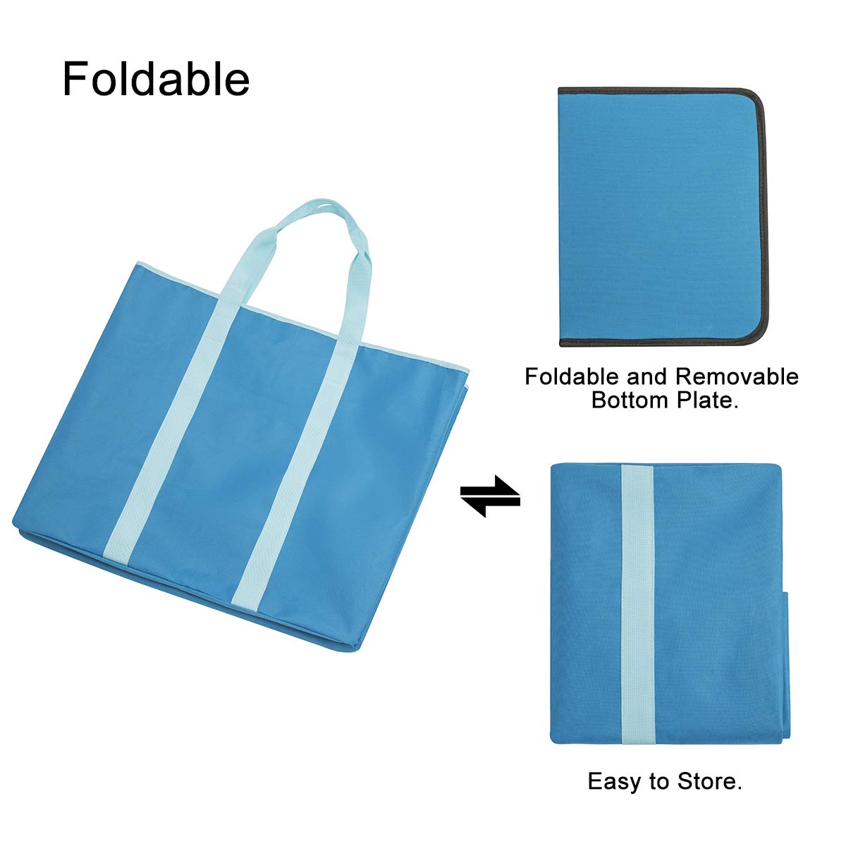 WISHPOOL Extra Large Laundry Basket Shopping Tote Bag Collapsible Laundry Hamper Handles Foldable Laundry Bags Standing Dirty Clothes Storage Organizer (Blue)