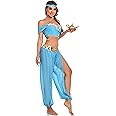 Meistuik Arabian Princess Fairy Costume Set, Women Halloween Cosplay Dress up Outfit