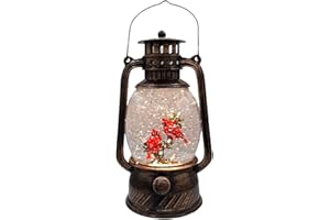 GERSON INTERNATIONAL 8.5 Inch Lighted Christmas Water Lantern Snow Globe with Continuous Swirling Glitter Cardinal on Branch