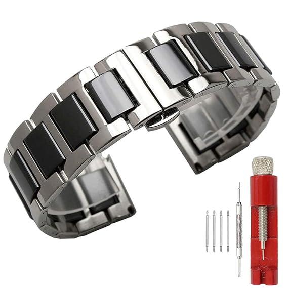 Amazon 22mm 時計バンド 黒 セラミック バンド シルバー ステンレス