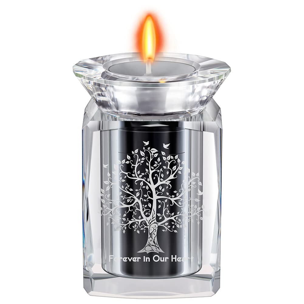 IFOLAINA Small Urn for Human Ashes Adult Male Cremation Crystal Storage Keepsake Candle Holder Funeral Memorial and Ash for Loved Ones - Tree of Life