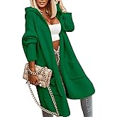 Aoysky Womens Long Cardigans Cable Knitted Open Front Oversized Hooded Outerwear Sweater Coat