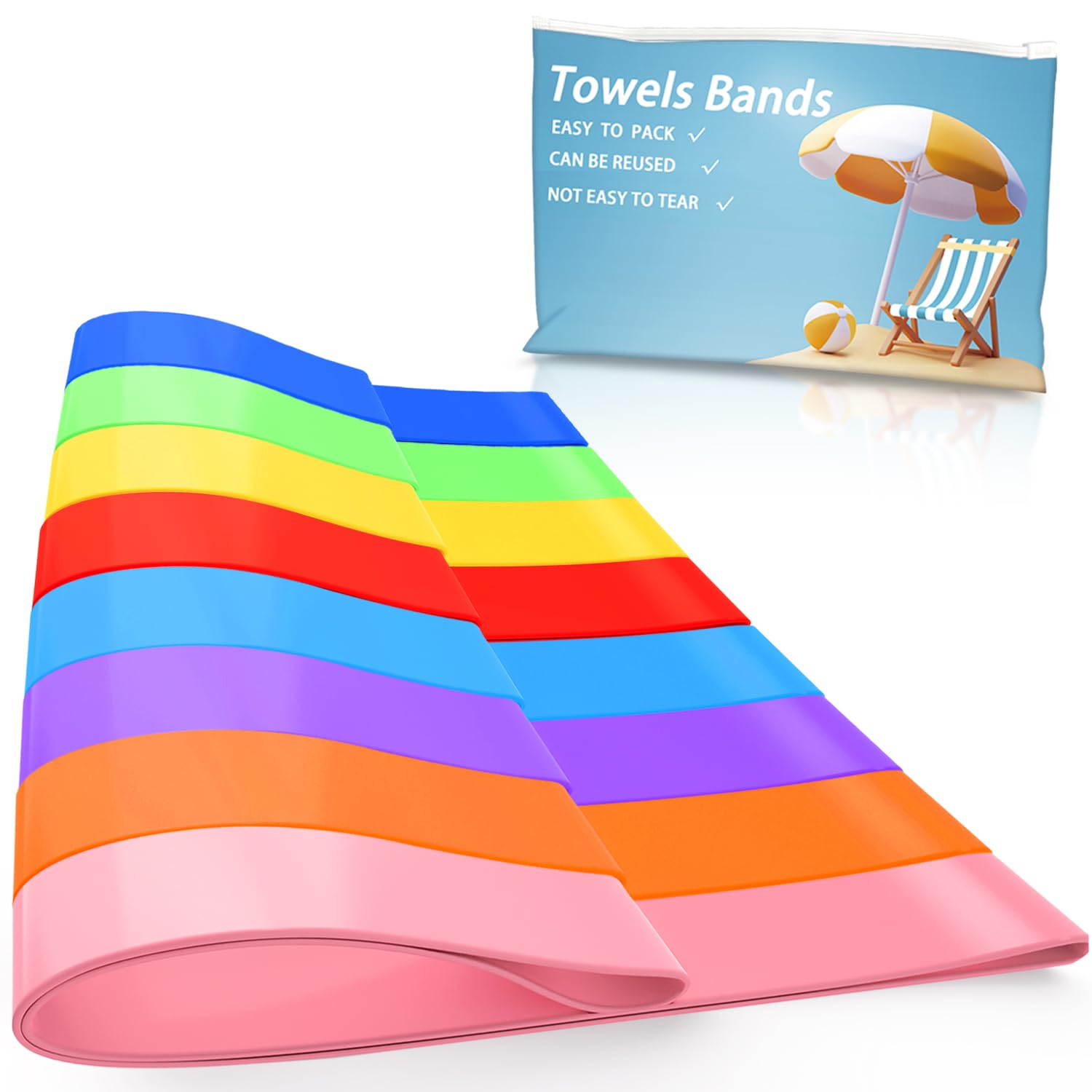 Towel Bands for Cruise & Beach Chairs - Cruise & Beach Pool Chairs Ship Essentials - Must Haves Alternative to Beach Towel Clips - Vacation Towel Bands Accessory Gifts - Thicken Towel Bands 8 PCS