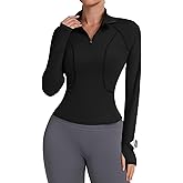 Avoogue Womens Long Sleeve Workout Tops Quick Dry Quarter Zip Pullover Crop Slim Fit Althletic Golf Shirts with Thumb Holes
