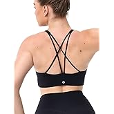 Omwilddo Womens Cross Back Padded Sports Bra Strappy U Neck Medium Support Workout Tank Yoga Pilates Walking Crop Tops