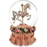 Carousel Horse Water Globe with Pink Flower Base
