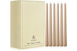 Pickood 10-Inch Tall Unscented Dripless Taper Candles Bulk 30 Pack - Beige Taper Candles Bulk, Perfect for Wedding, Dinner - Smokeless, 6-8 Hour Long Burning - Colored Candlesticks Bulk - Beige