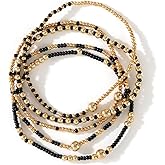 SHINUS BOHO 5PCS Dainty Gold Beaded Stack Bracelets for Women,Handmade Boho Colorful Beads Ball Stackable Bracelets Fashion Jewelry Accessories Gift Friendship