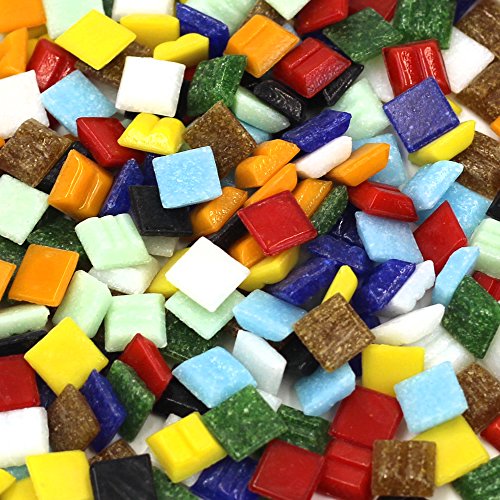 200 Gram Mixed Color Mosaic Tiles Glass Mosaic with Plastic Box for Home Decoration DIY Crafts Supply, 1 by 1 Centimeter
