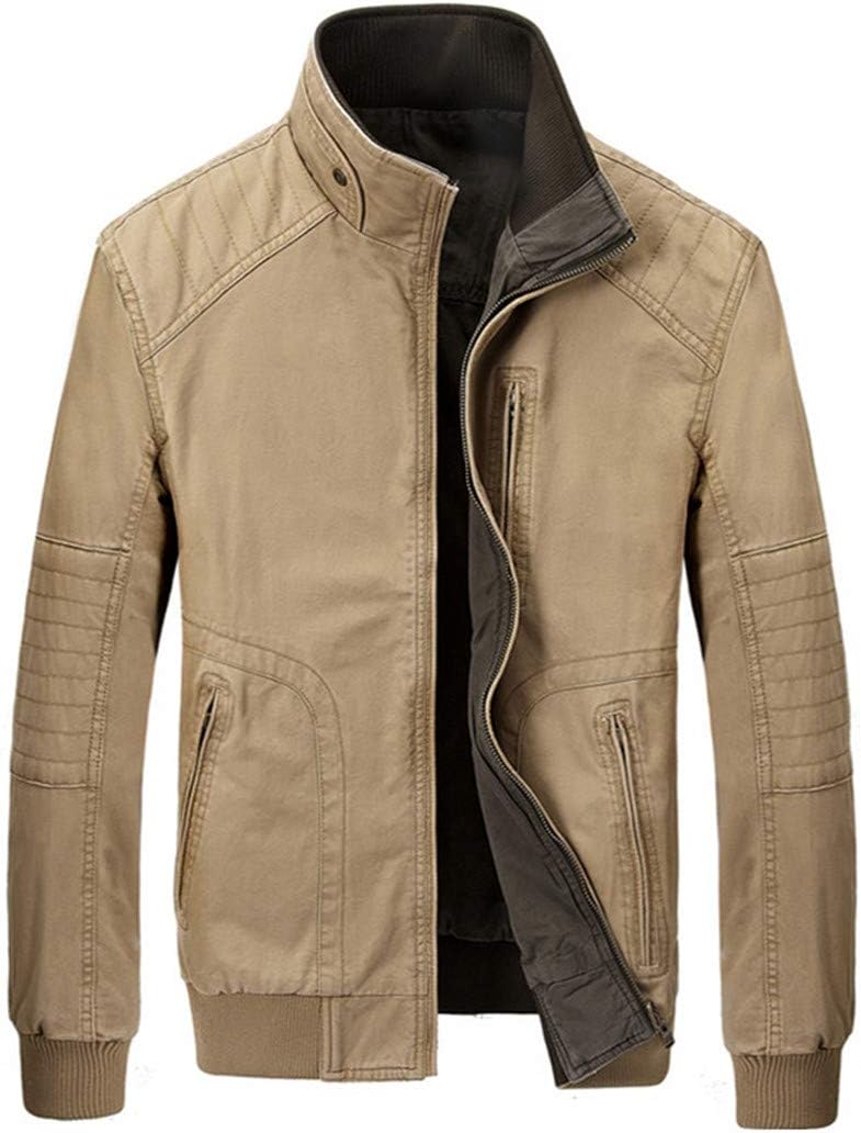 Wlilicici Men's Two-Sided Wear Autumn Casual 100% Cotton Classic Jackets Coats Khaki