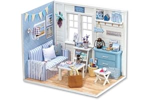 TuKIIE DIY Miniature Dollhouse Kit with Furniture, 1:24 Scale Creative Room Mini Wooden Doll House Accessories Plus Dust Proof for Kids Teens Adults(Beach Cottage)